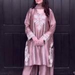 Heavy Natural Crepe Silk Embroidered Suit Set