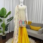 Yellow Chinnon Silk Sharara Suit with Dupatta
