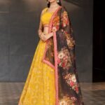 Mustard Yellow Floral Embroidered Lehenga Set