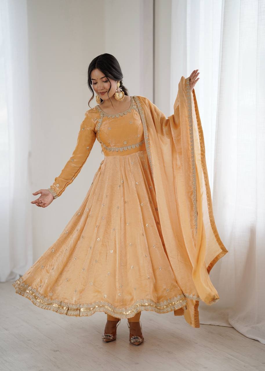 Fandy Silk Anarkali Suit Set with Coding & Sequin Work