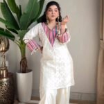 White Pure Khadi Cotton Co-ord Set with Schiffli & Thread Work