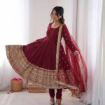 Roman Silk Designer Anarkali Suit with Heavy Flair & Net Dupatta