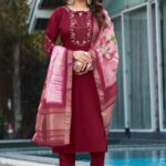 Viscose Silk Straight Kurti Pant Dupatta Set