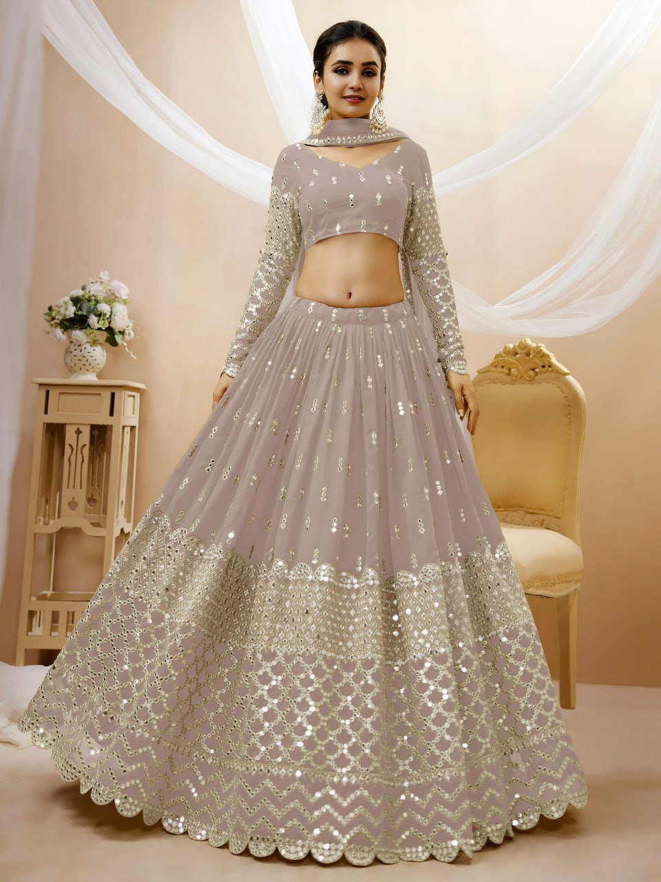 Elegant Grey Sequins Lehenga Set