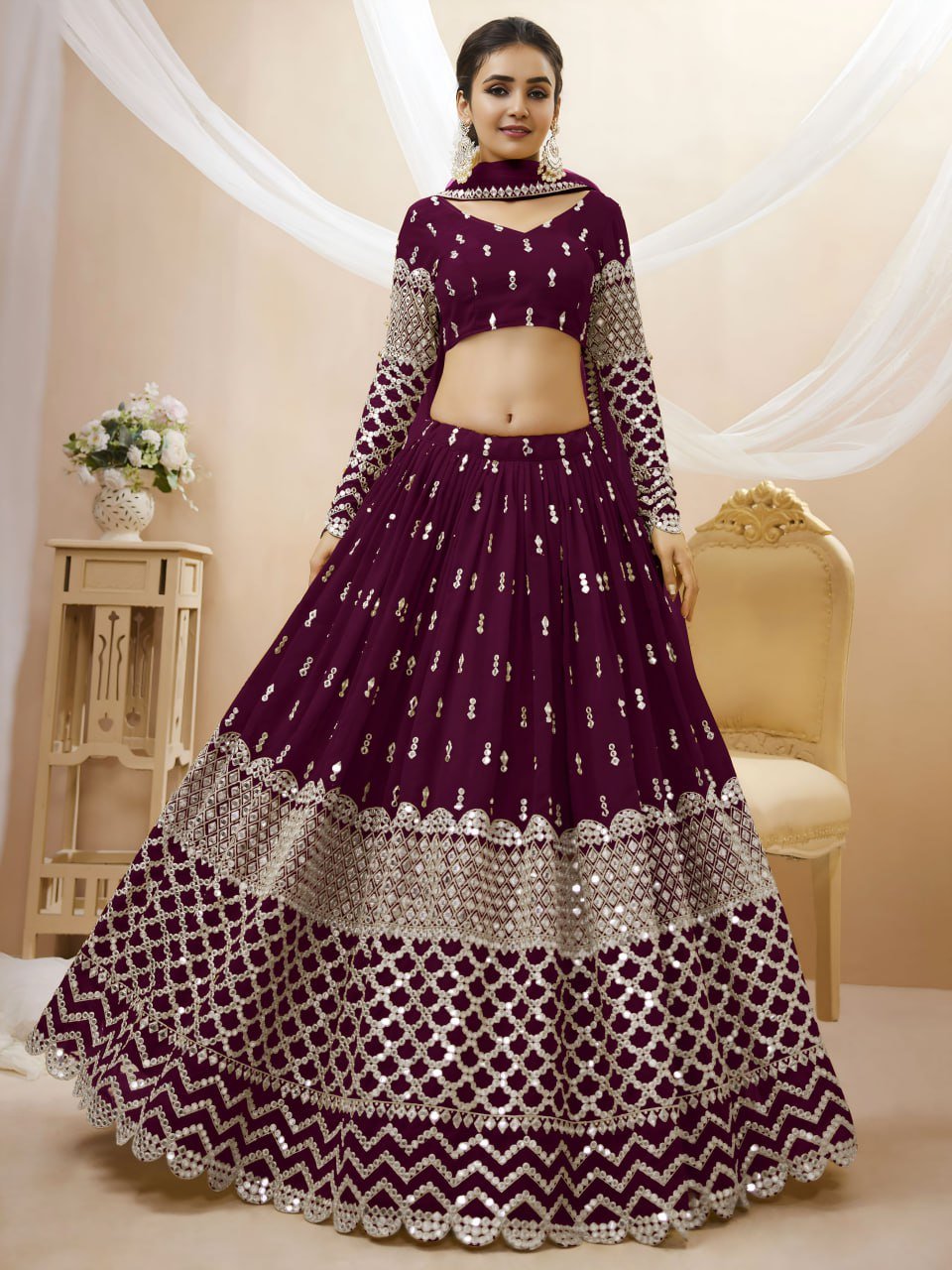 Royal Wine Sequins Lehenga
