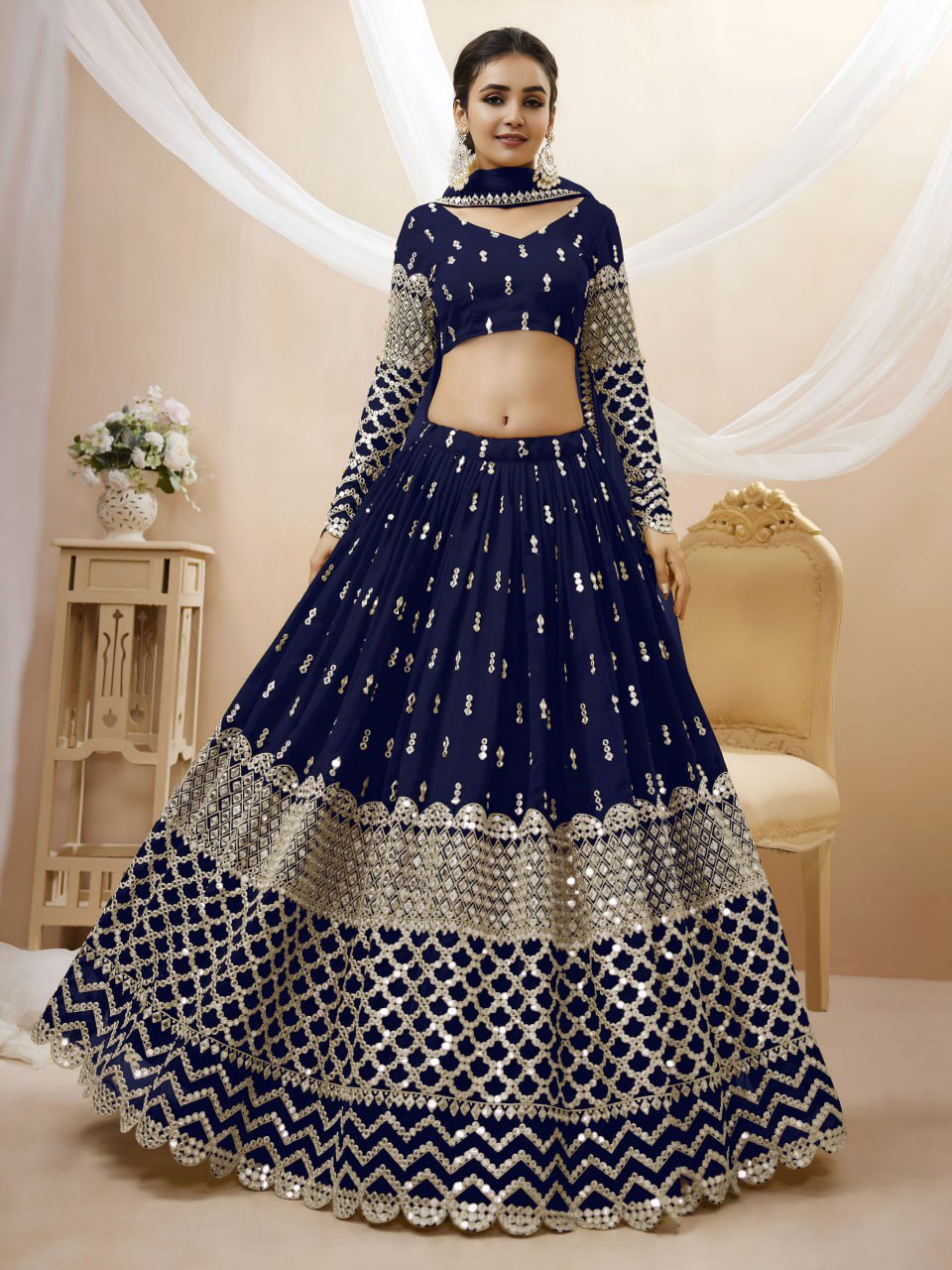 Royal Navy Sequin-Work Lehenga