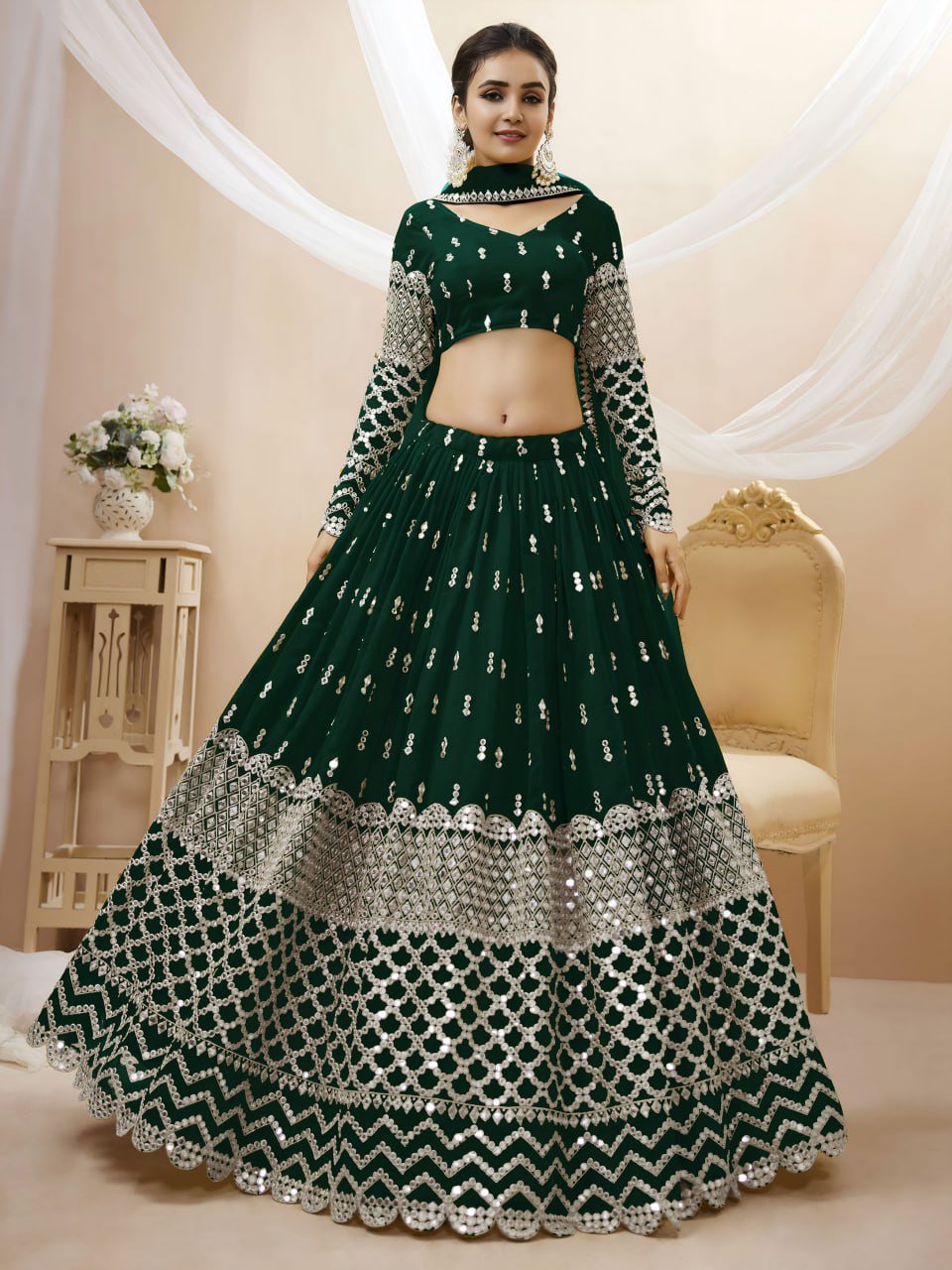 Regal Emerald Green Sequins Lehenga
