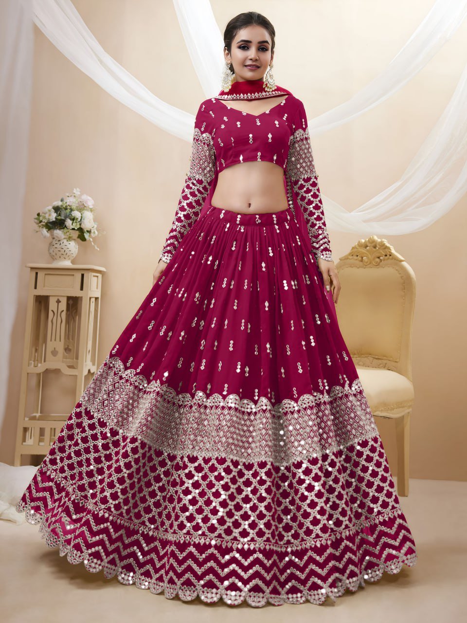 Hot Pink Sequin-Work Lehenga