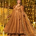 Brown Heavy Fendy Silk Anarkali Plazzo Dupatta Set with Embroidered Dupatta