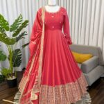 Pink Chinon Silk Anarkali Suit Set