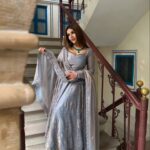 Grey Fandy Silk Anarkali Suit with Hand Work & Embroidered Dupatta