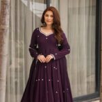 Purple Heavy Roman Silk Embroidered Anarkali Palazzo Set with Organza Dupatta