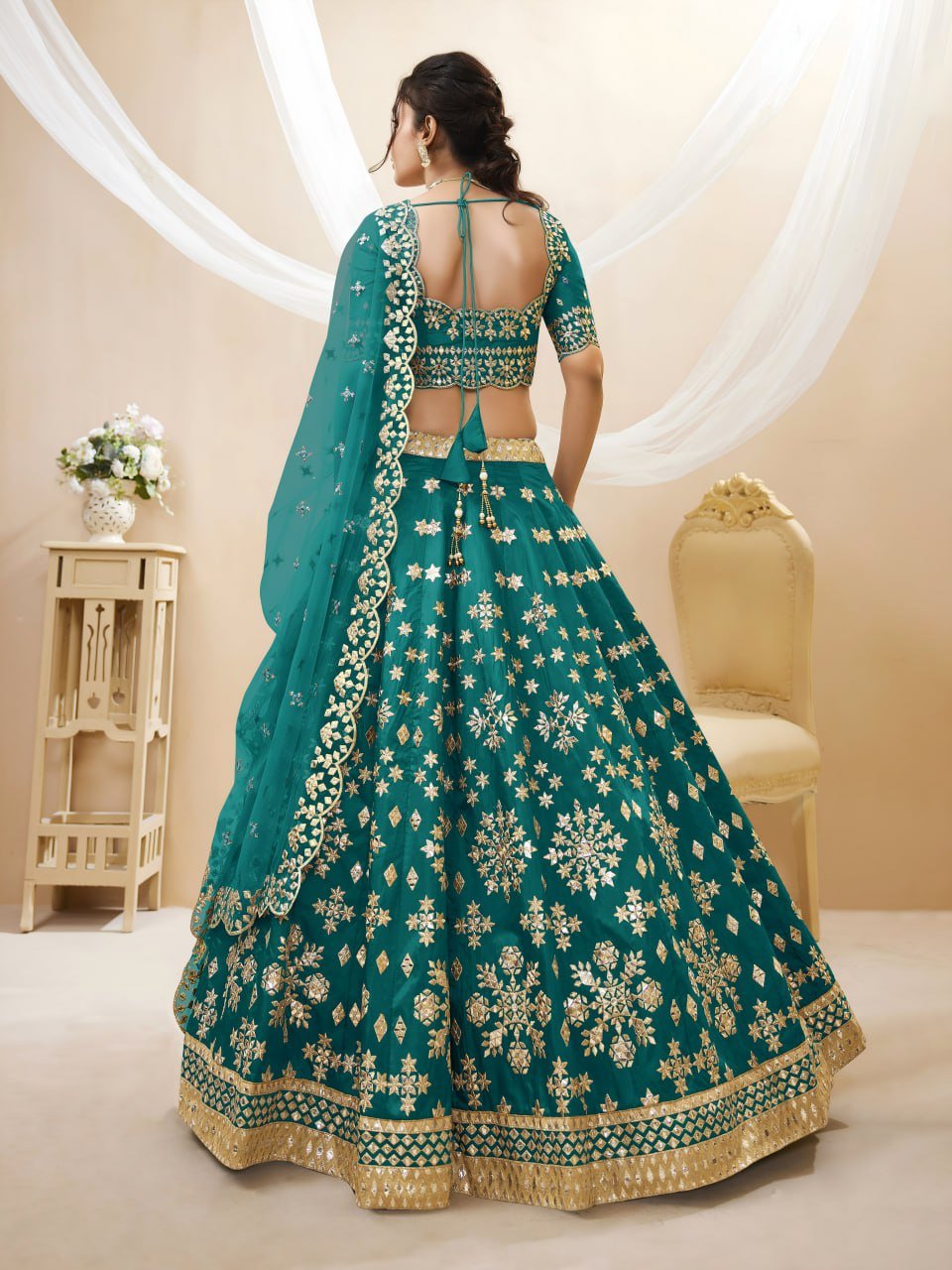 Emerald Green Zari Embroidered Lehenga