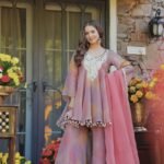 Light Pink Heavy Cosmos Silk Anarkali Palazzo Set with Mirror Work