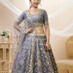 Royal Grey Foil Embroidered Lehenga Set
