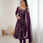 Heavy Faux Georgette Embroidered Anarkali Set