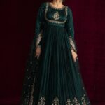 Teal Japan Satin Anarkali Set with Pant & Dupatta