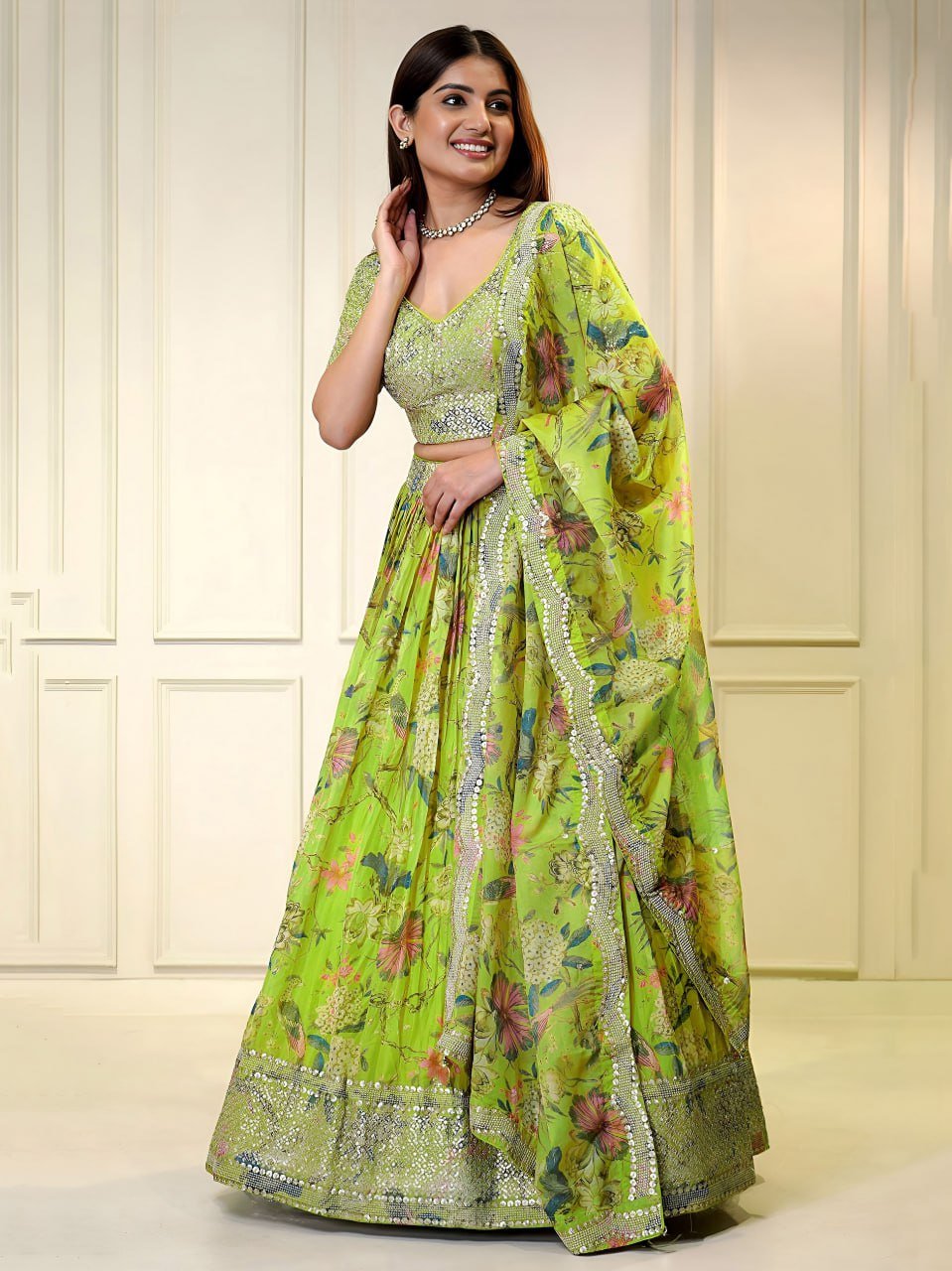 Neon Floral Shimmer Lehenga