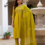 Viscose Mango Silk Kurti Pant Dupatta Set