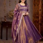 Purple Cosmos Silk Anarkali Suit with Embroidery