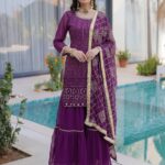 Faux Georgette Kurti Sharara Set with Zari Embroidery