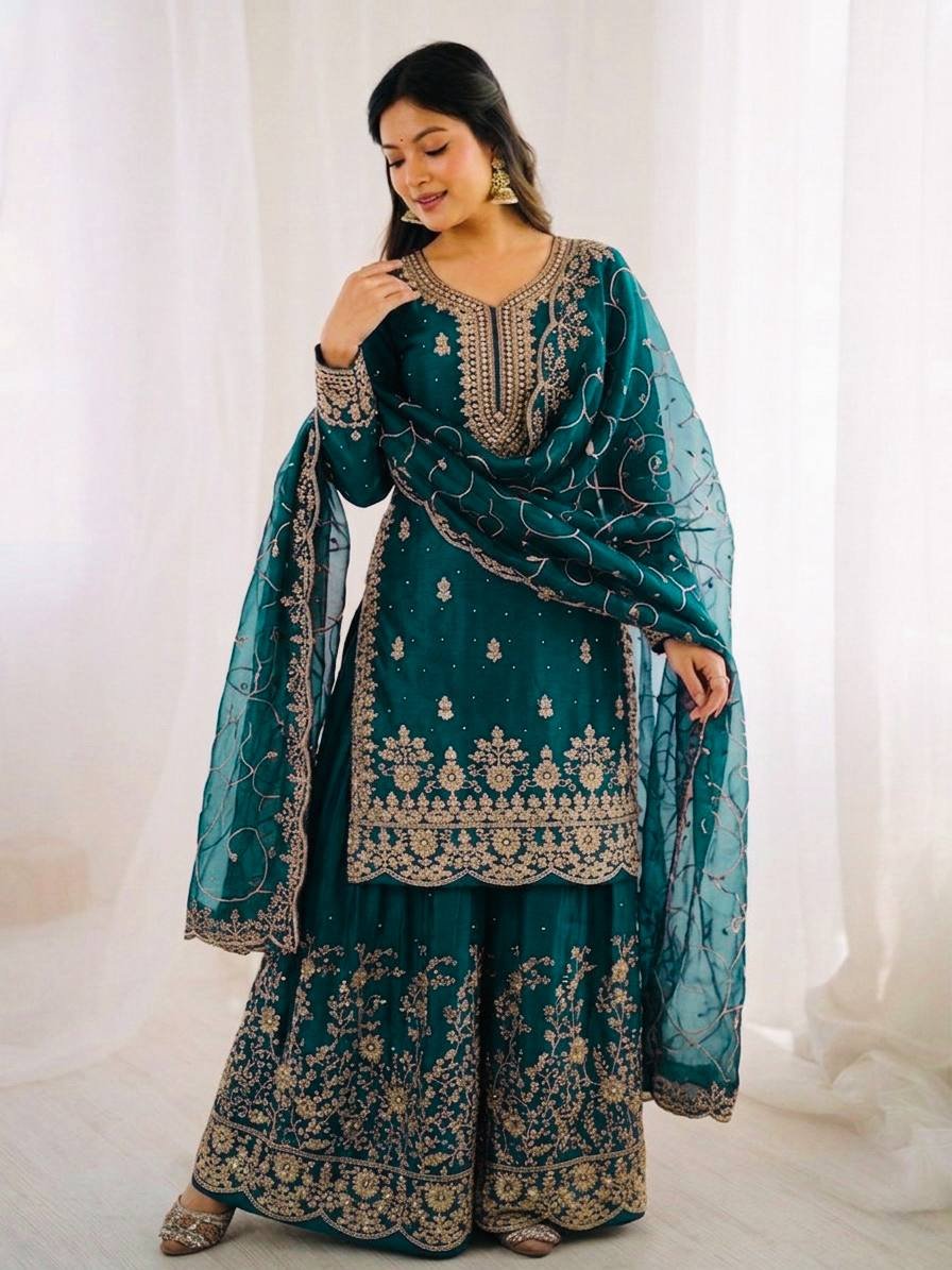 GMY Silk Top Palazzo Set with Embroidery Work