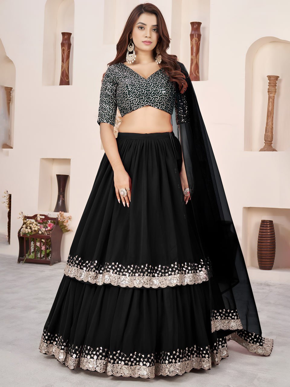 Black Sequin Designer Lehenga Set ? Royal Party Glam