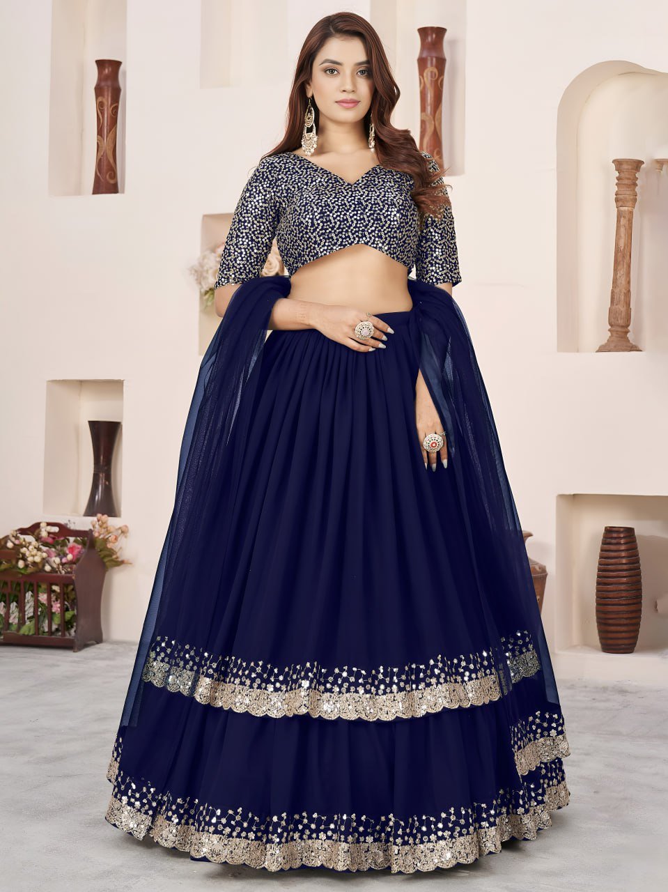 Blue Sequin Designer Lehenga Set ? Royal Party Glam