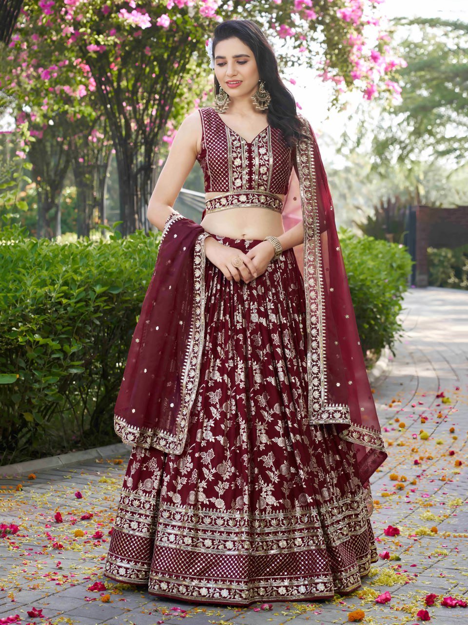 Luxurious Maroon Lehenga Choli Set