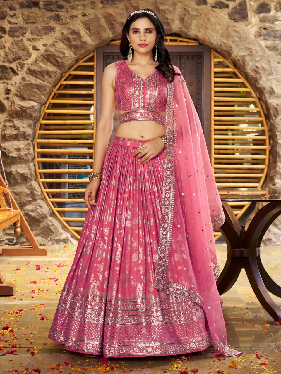 Luxurious Peach Lehenga Choli Set