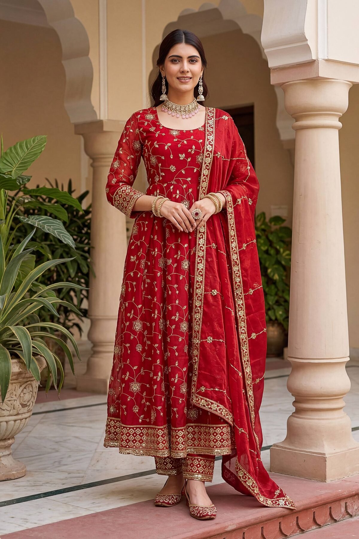 Fandy Silk Anarkali Set with Zari & Sequence Embroidery