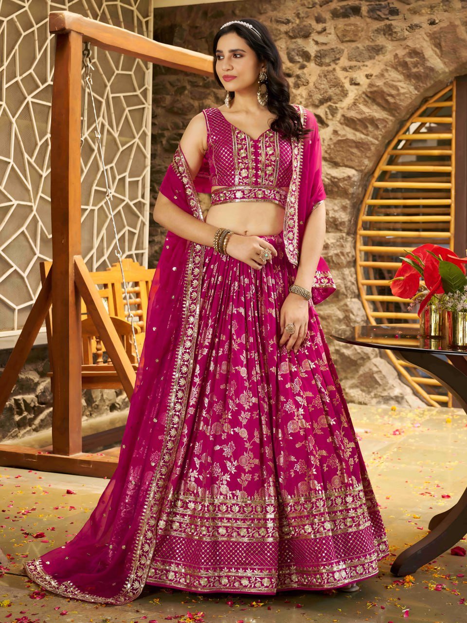 Luxurious Rani Pink Lehenga Choli Set
