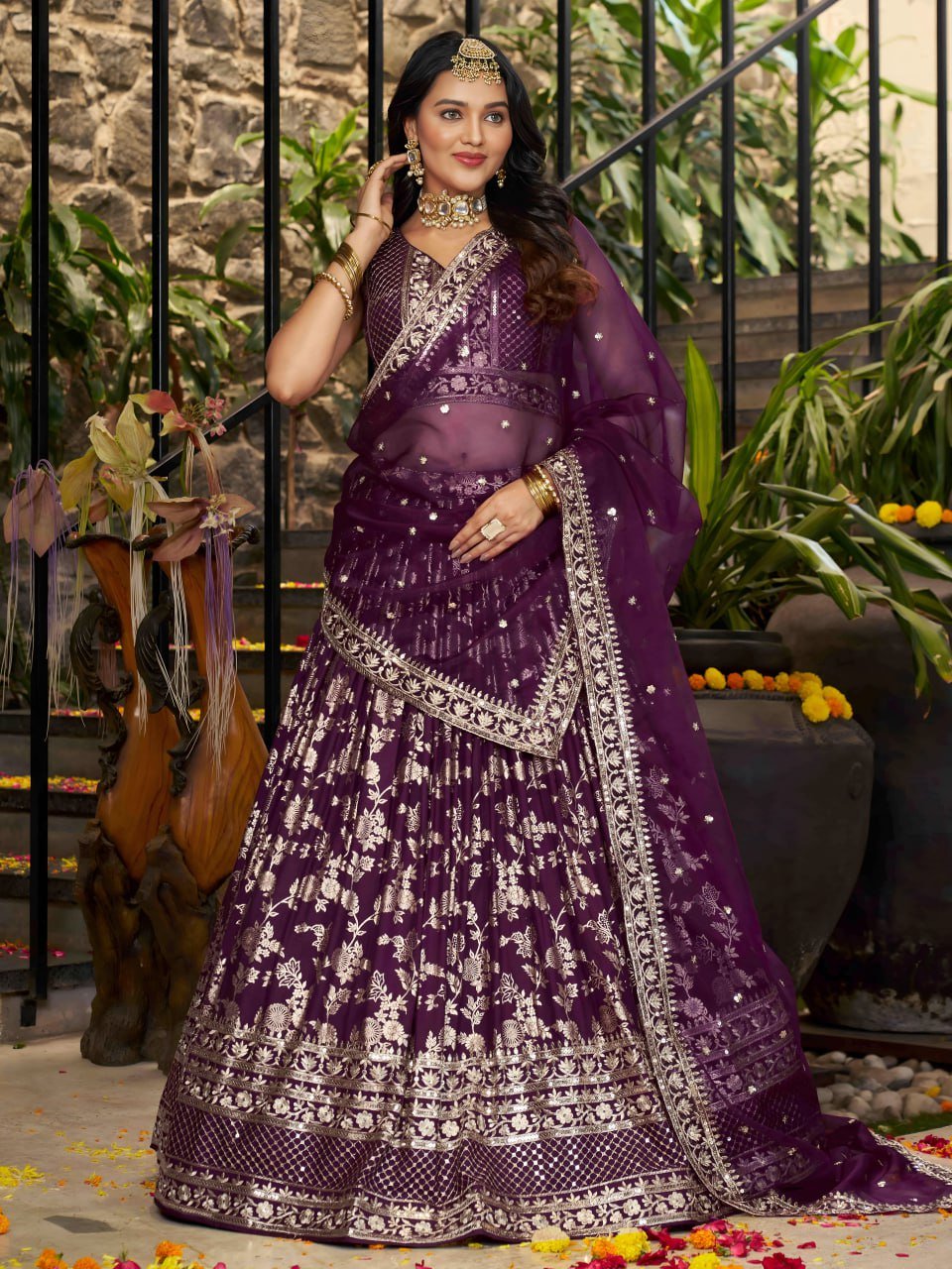 Luxurious Wine Lehenga Choli Set