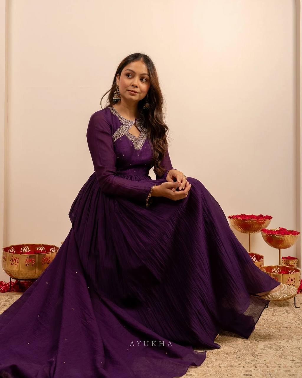 Purple Vichitra Silk Top Pant Set with Dupatta