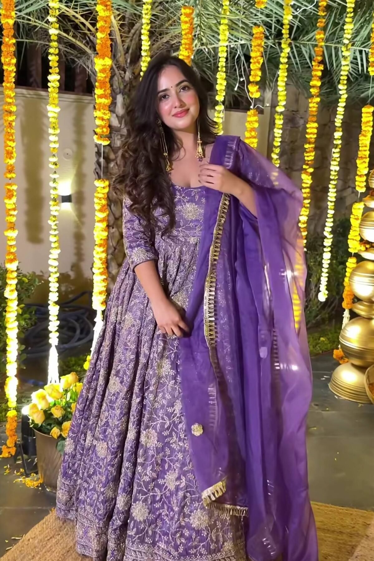 Purple Heavy Crunchy Silk Anarkali Suit with 4 Meter Flair