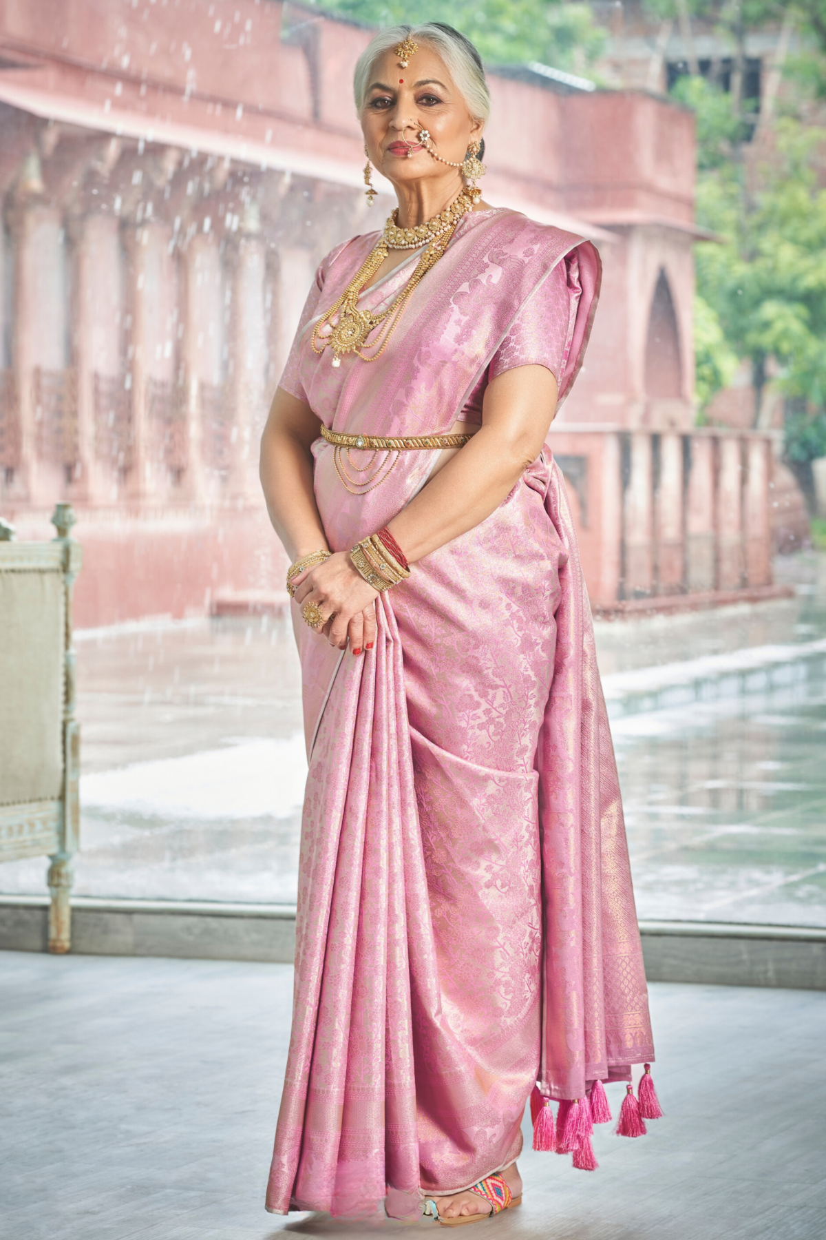 Carnation Pink Banarasi Silk Wedding Saree With Blouse Piece