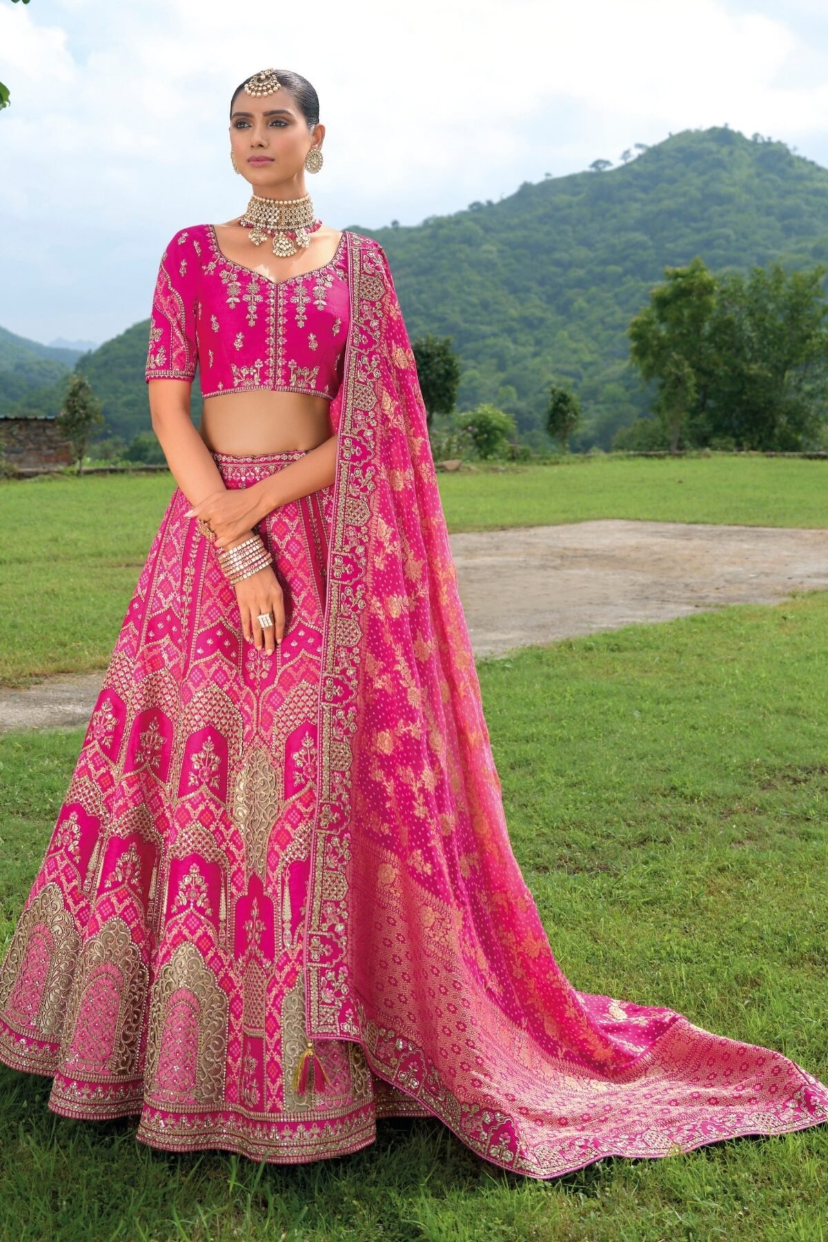 Cerise Pink Classic Lehenga Set With Gota Patti Embroidery