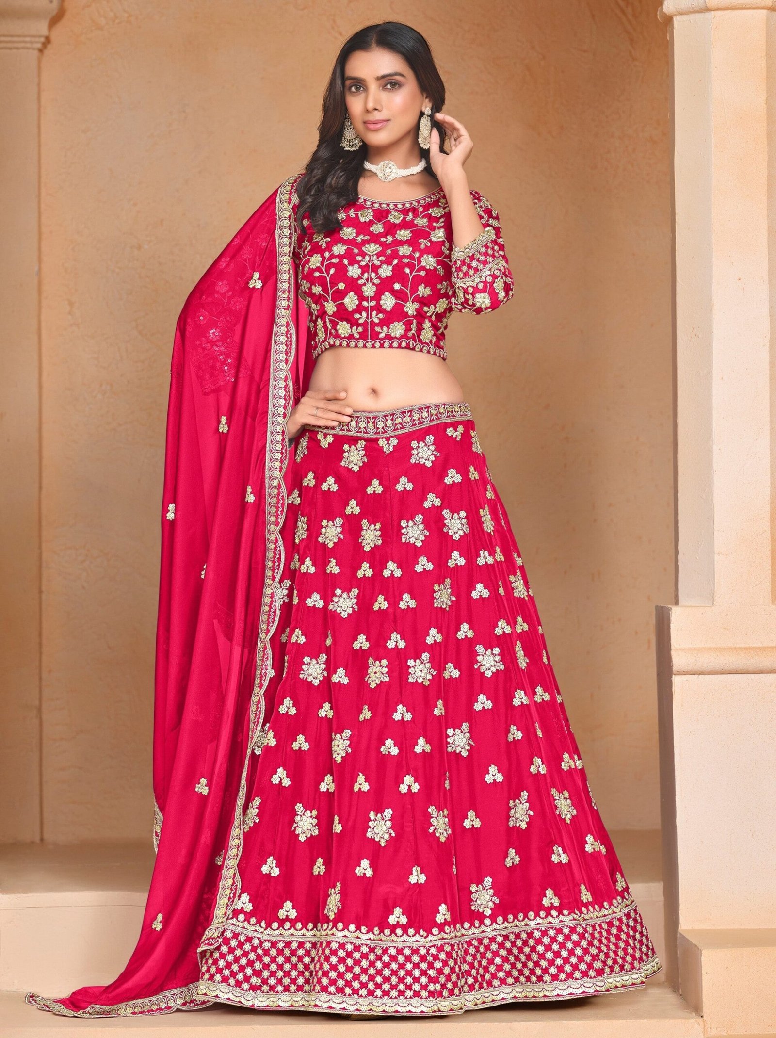 Ruby Pink Designer Party Lehenga Set With Sequin And Zari Work