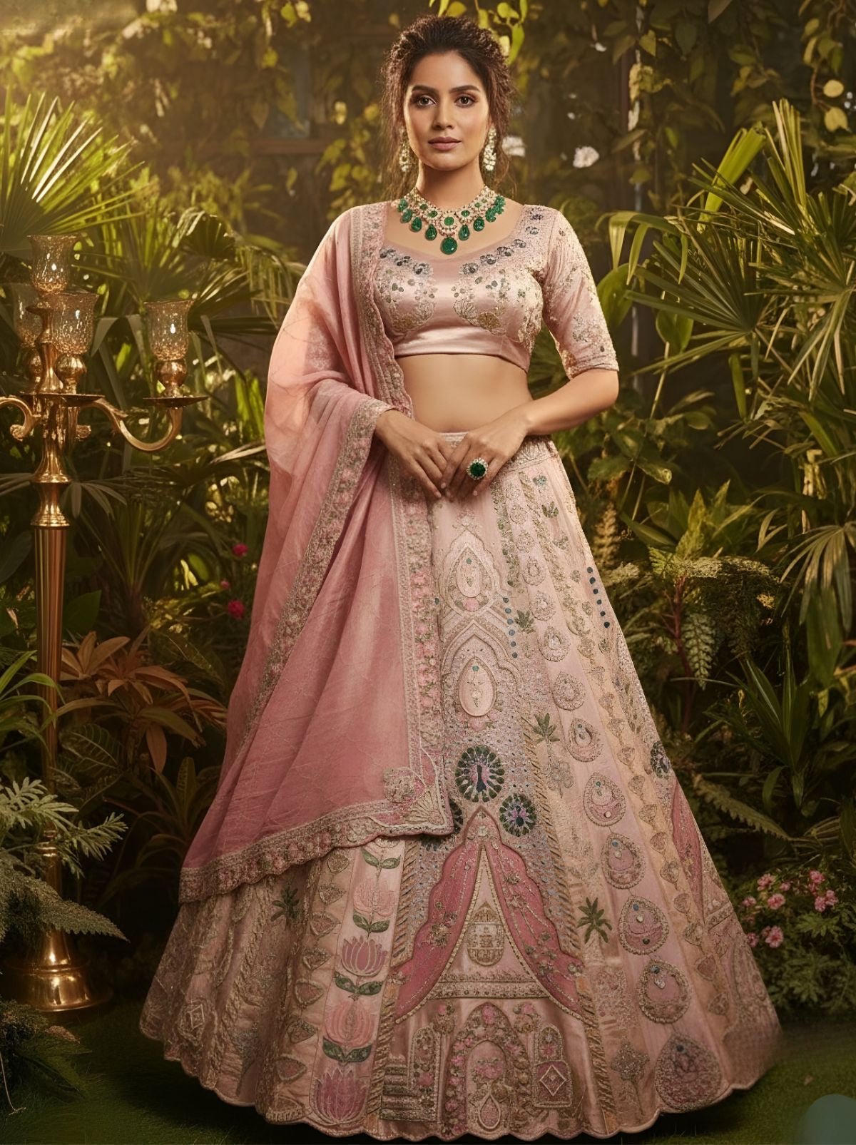 Peach Pink Premium Readymade Wedding Lehenga Set