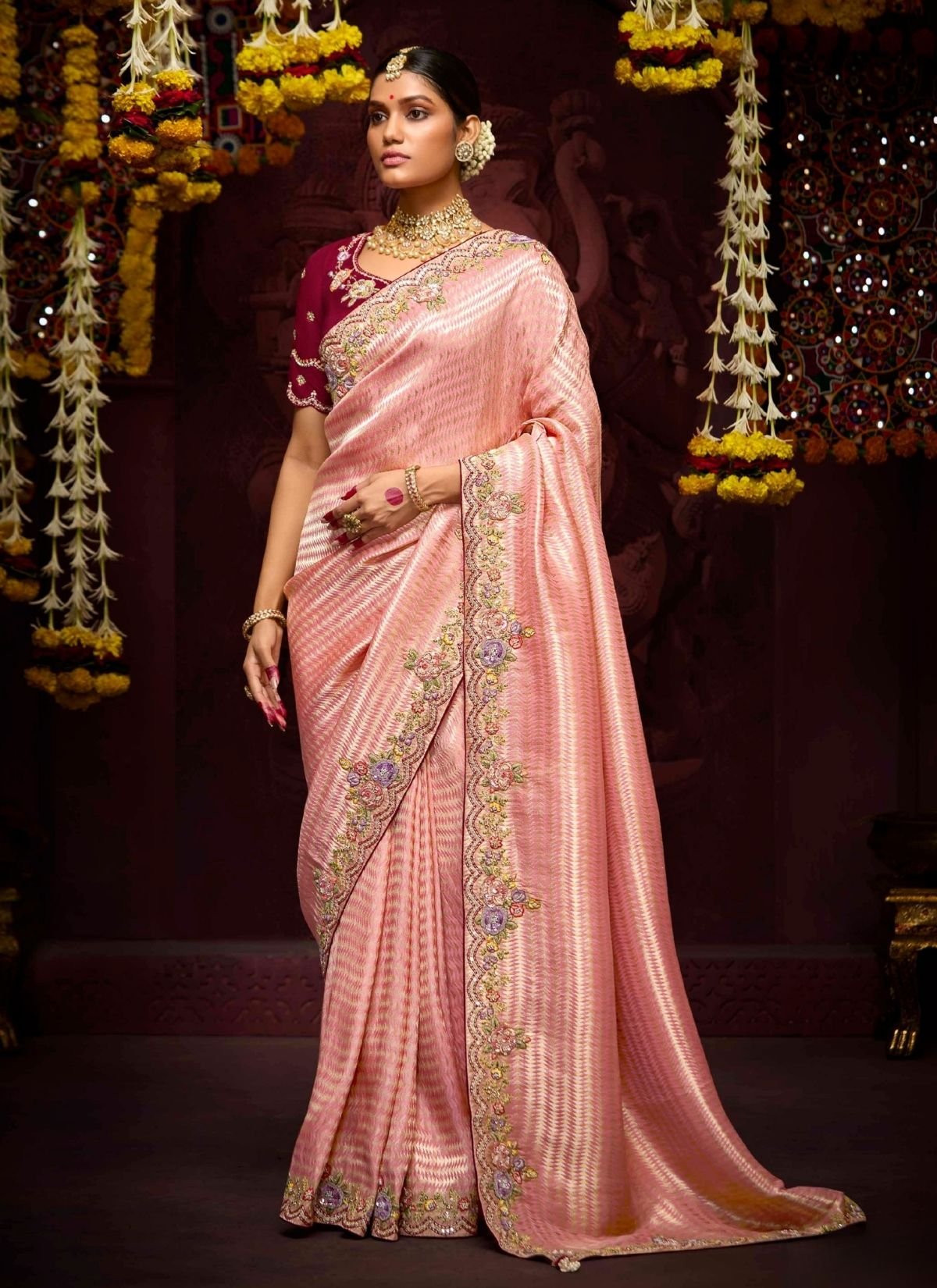 Baby Pink Luxury Banarasi Kanjivaram Saree with Embroidery