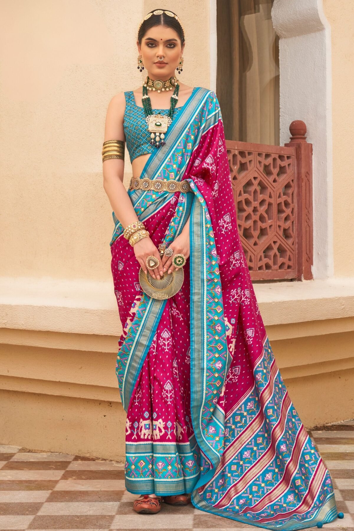 Ruby Pink Silk Blended Patola Saree