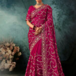 Cerise Pink Premium Crepe Silk Saree With Blouse Piece