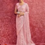 Carnation Pink Designer Fancy Sequin Saree With Tassels