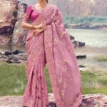 Taffy Pink Premium Tissue Silk Saree With Blouse Piece