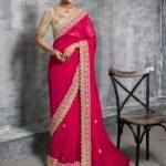 Cerise Pink Premium Zari Tissue Silk Saree With Tassels