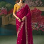 Dark Orchid Pink Wedding & Party Fancy Saree With Premium Blouse Piece