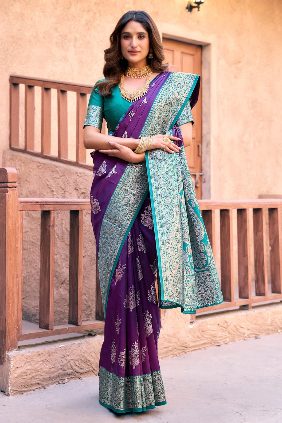 Eggplant Violet Premium Banarasi Silk Wedding Saree
