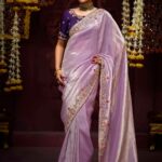 Helio Purple Designer Banarasi Kanjivaram Silk Saree for Wedding