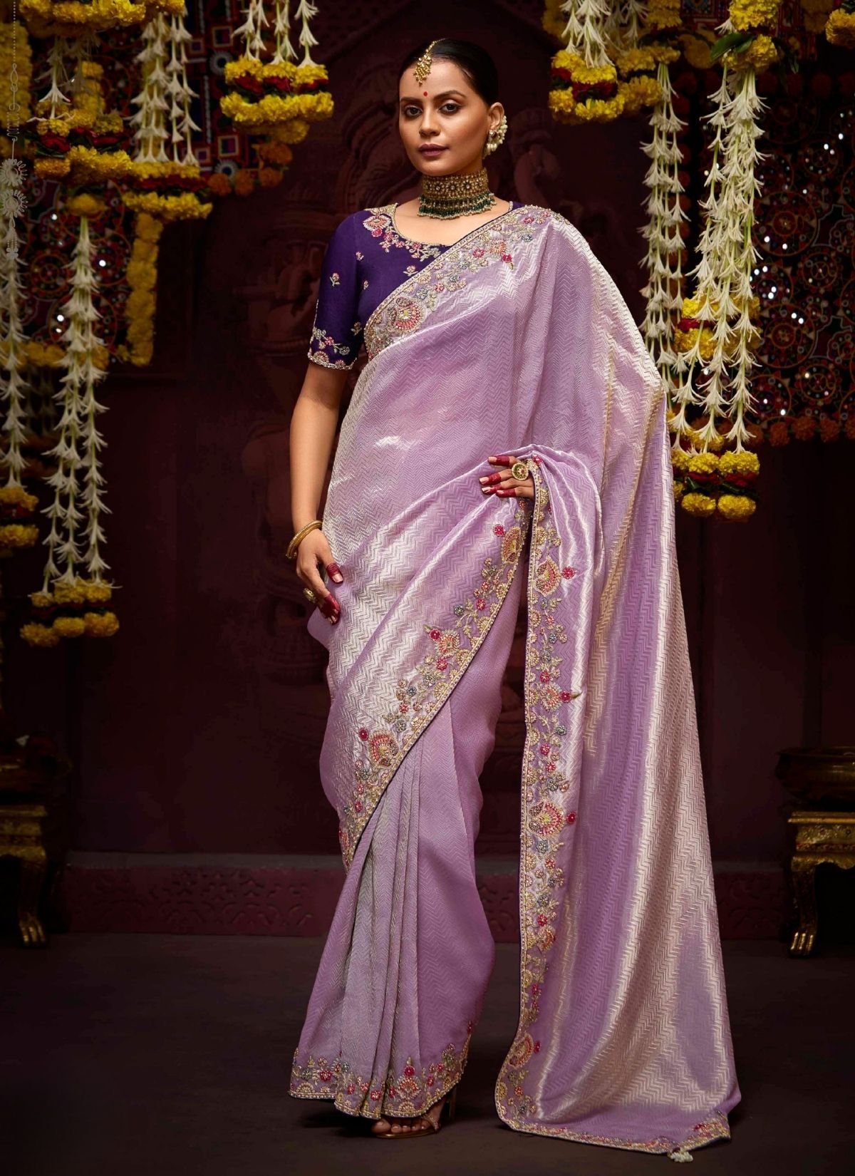 Helio Purple Designer Banarasi Kanjivaram Silk Saree for Wedding