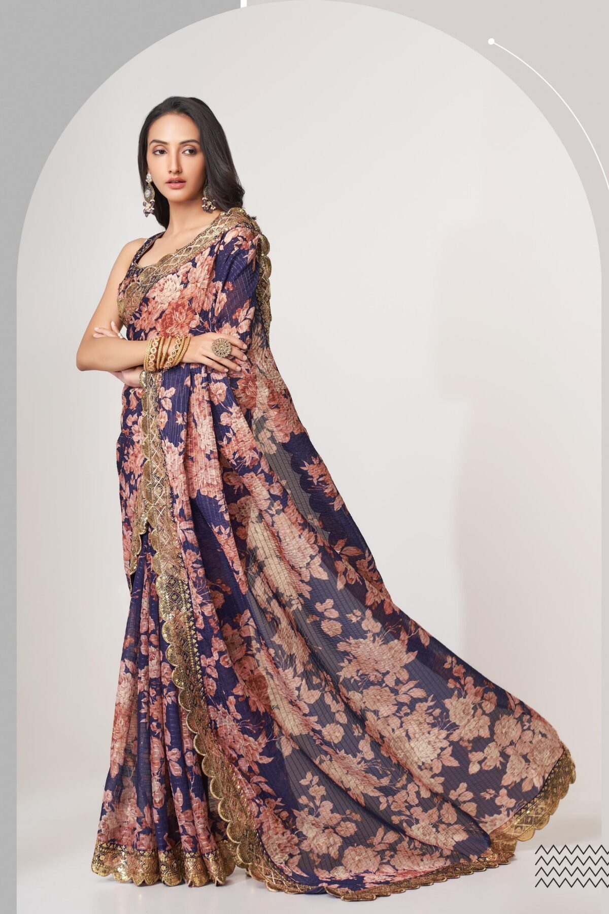 Purple Organza Digital Silk Sequin Saree